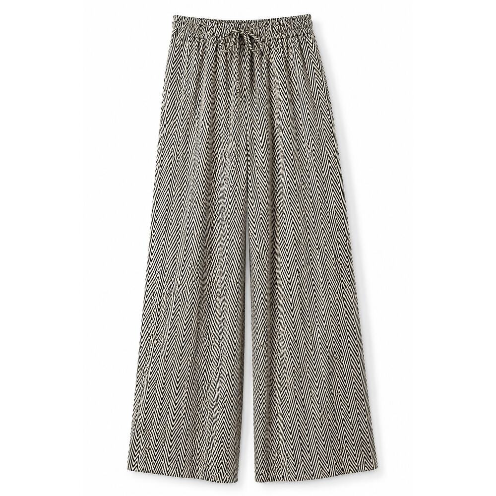 Umgee Boho Wide Leg Drawstring Waist Pants | Silky Chevron Print | Size Small - Picture 2 of 8